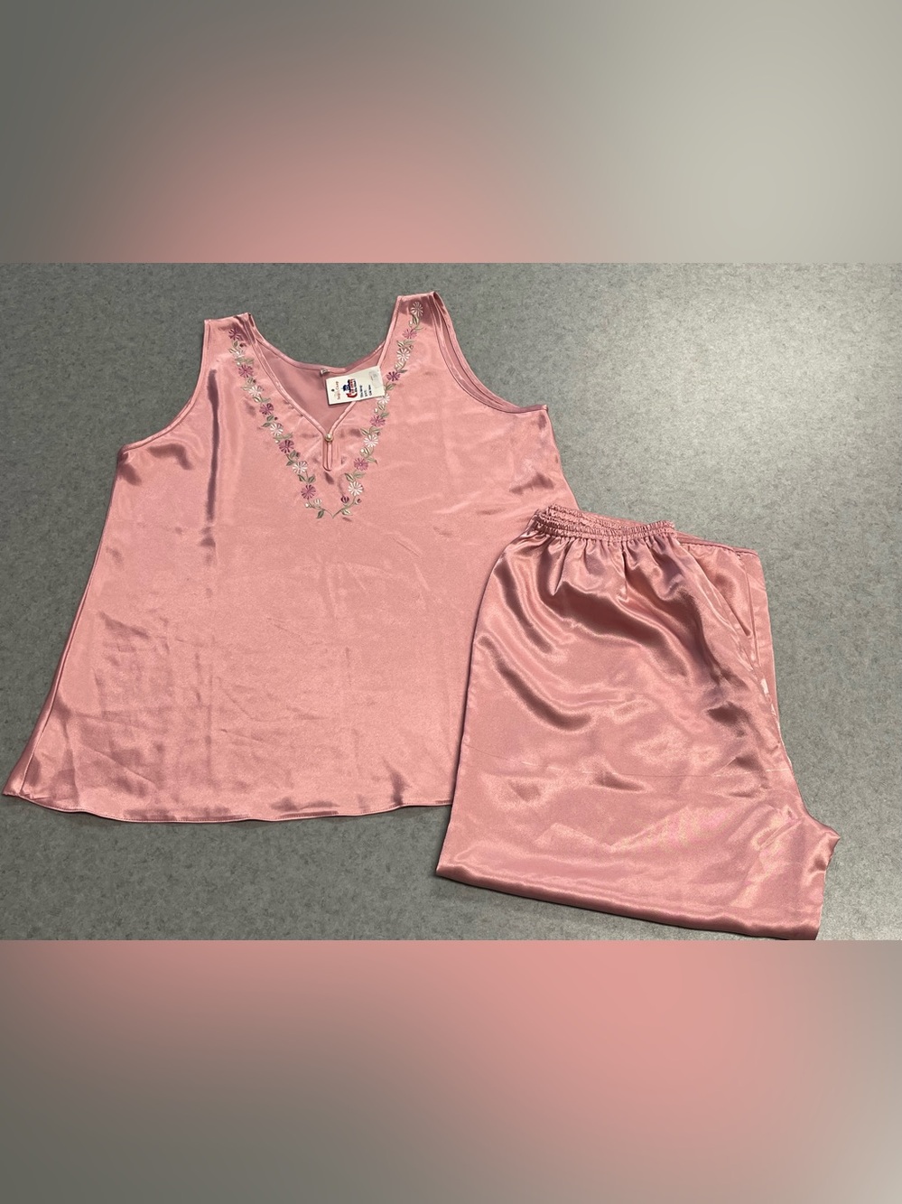 Vintage Women's Pink Satin Tank & Short Sleep Set—Medium